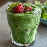 Bright Strawberry Spinach Smoothie garnished with fresh berries, perfectly blended and creamy.