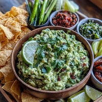 Vibrant guacamole bar with fresh toppings and a variety of dipping options.